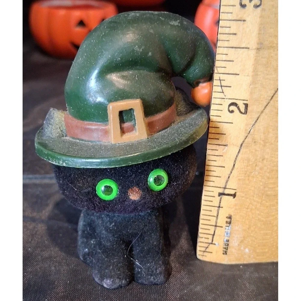 Vintage Halloween Decor Hallmark Flocked Black Cat Spearhead Pumpkin Lot 1995